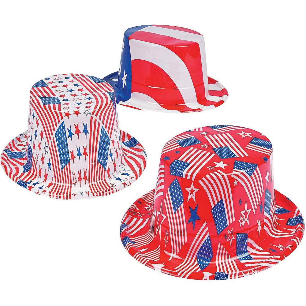 image:imageFun Express Patriotic USA Hat Collection 12 Pack Red White Blue American Flag Plastic Hats for 4th of July Decorations Uncle Sam Style Photo Booth Props for Memorial Day amp Veterans Day Parties