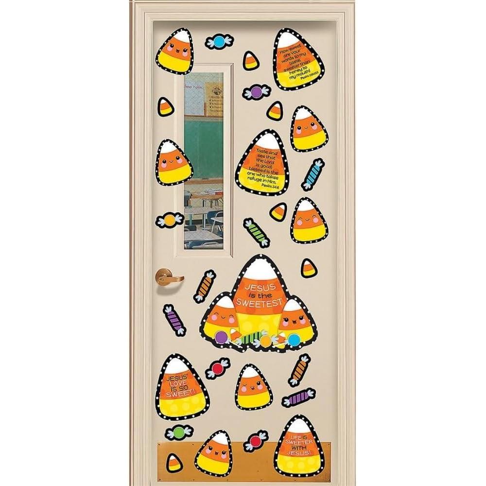 image:imageFun Express Religious Candy Corn Door Decor Set  Educational Halloween Decorations Bible Verses  Ideal for Schools Churches Holiday Events  Vibrant MultiColor Design Inspiring Messages  6 Pieces