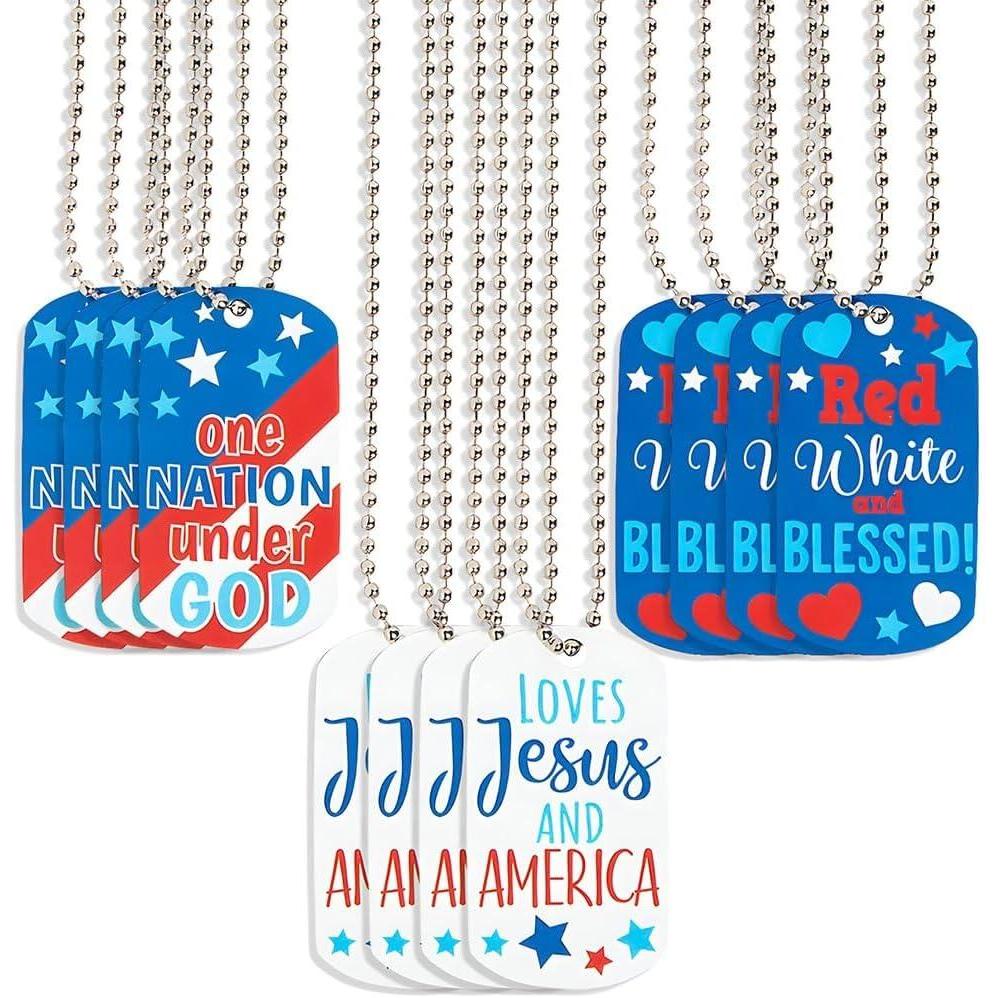 image:imageFun Express Religious Patriotic Dog Tag Necklaces 12 Pieces