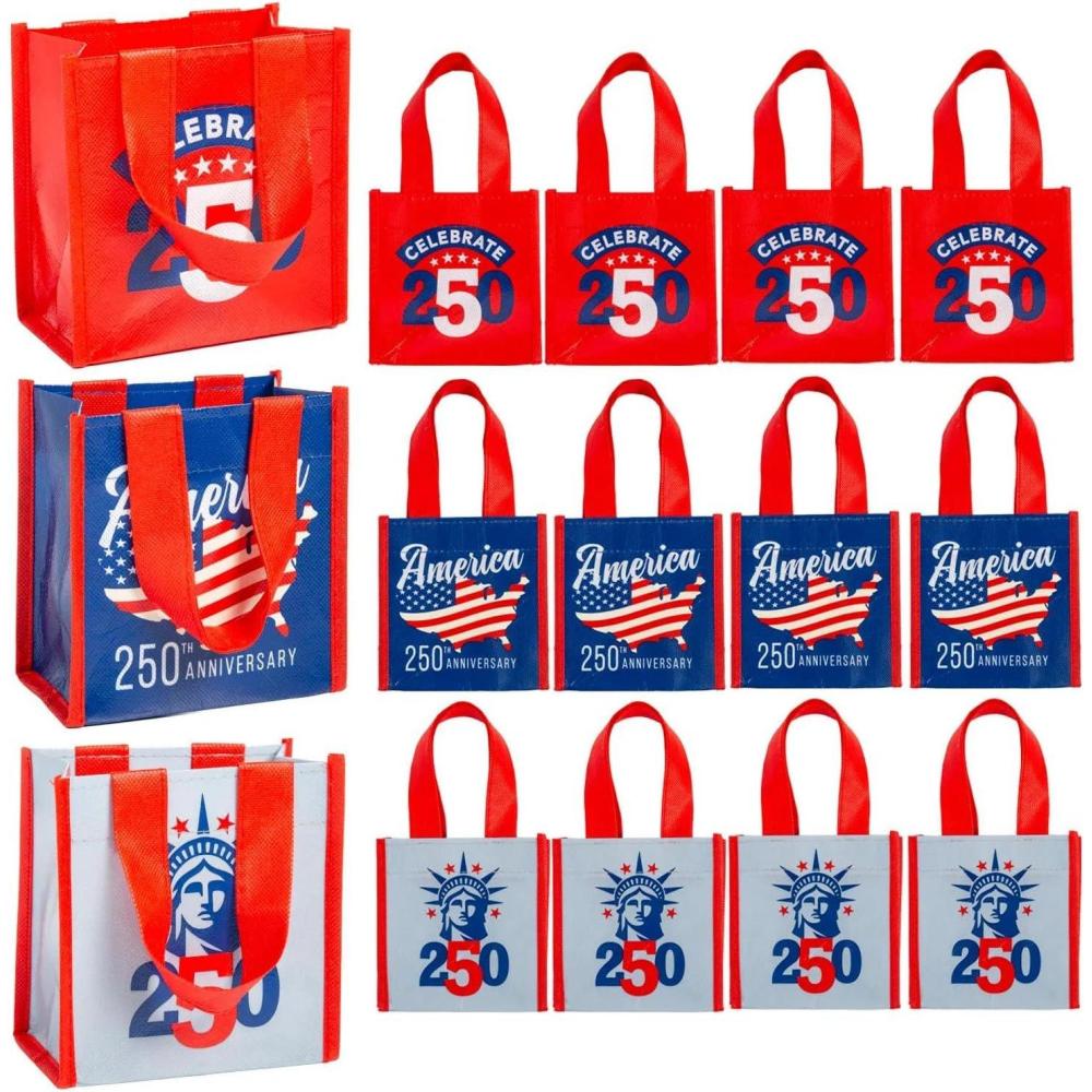 image:imageOriental Trading Mini Patriotic America 250th Anniversary Laminated Shopper Tote Bags 12 Pc 5 x 5 with 4 Handles for Fourth of July and Independence Day Celebrations
