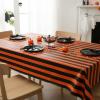 Fun Express 54″ x 108″ Halloween Orange & Black Striped Disposable Plastic Tablecloth