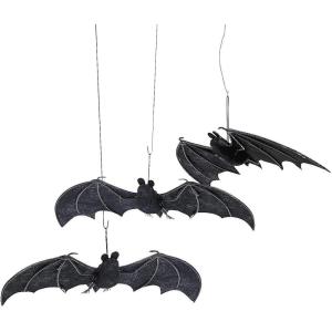 Black Fabric Hanging Bat Halloween Decorations (8.5″) – Pack of 3 – Realistic Design, Perfect for Spooky Party Décor and Haunted House Fun