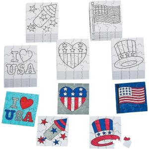 Color Your Own Patriotic Mini Puzzles – 50 Puzzles – 16 Pieces per Puzzle – Cardboard – 4 x 4 – Crafts for Kids and Fun Home Activities