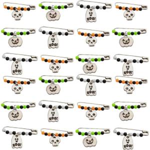 Fun Express 1 1/2″ Halloween Jack-O’-Lantern, Ghost & Skull Beaded Metal Safety Pins – 24 Pc.