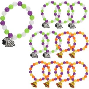 Fun Express 2 1/2″ Halloween Peanuts Snoopy & Woodstock Beaded Bracelets with Charm – 12 Pc.