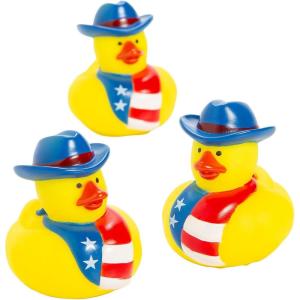 Fun Express 2″ x 2 1/4″ Patriotic Cowboy Hat Rubber Ducks – 12 Pieces