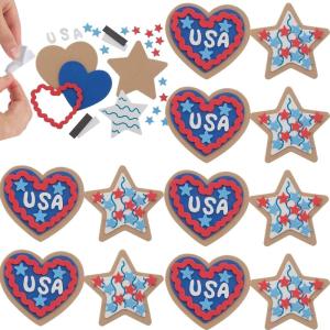 Fun Express 3 1/2″ – 3 3/4″ 4th of July Star and Heart Cookie Magnet Craft Kit – Makes 12