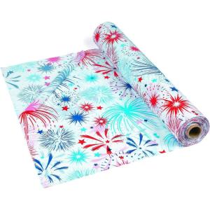 Fun Express 40″ x 100 Ft. Patriotic Disposable Plastic Tablecloth Roll, Great for 4th of July, Memorial Day, Veteran’s Day and Other Americana Events, Choose Your Color (Stars Stripes)(Firework)