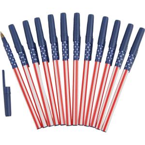 Fun Express 5 3/4″ Patriotic USA Flag Stars & Stripes Stick Pens – 12 Pieces