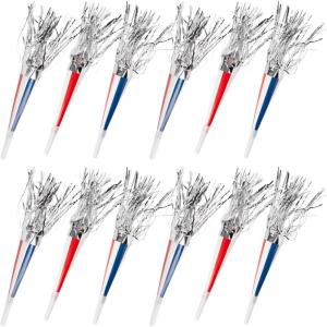 Fun Express 7 1/2″ Patriotic Red, White & Blue Fringe Horn with Silver Fringe – 12 Pc.