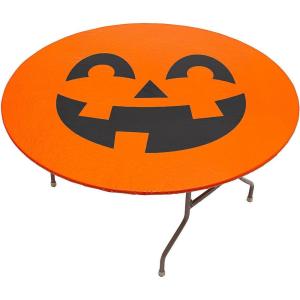 Fun Express 72″ Jack-O’-Lantern Fitted Round Plastic Disposable Tablecloth