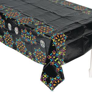 Fun Express Day of The Dead Plastic Tablecloth – Dia de Los Muertos and Halloween Party Supplies – 1 Piece