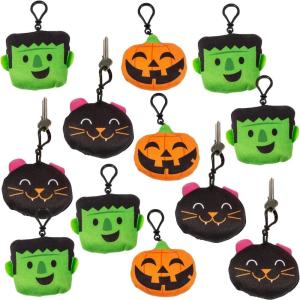 Fun Express Halloween Plush Backpack Clip Keychains – 12 Pieces
