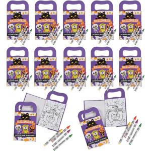 Fun Express Mini Halloween Activity Books with Crayons (set of 12 books and 12 box of crayons) Party Supplies