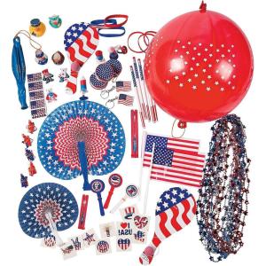 Fun Express Mini Mega Patriotic Toy Assortment – Perfect for Fourth of July Parties – Red, White & Blue Assortment – Toys & Party Favors – 250 Pieces