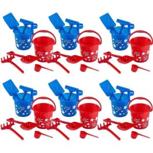 Fun Express Patriotic Summer Mini Beach Playsets – 12 Sets, Each has Bucket, Shovel, Rake and Scoop – for Pool, Beach and 4th of July Toys