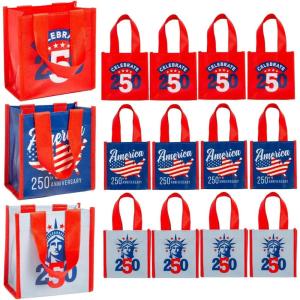 Oriental Trading Mini Patriotic America 250th Anniversary Laminated Shopper Tote Bags 12 Pc. 5″ x 5″ with 4″ Handles for Fourth of July and Independence Day Celebrations
