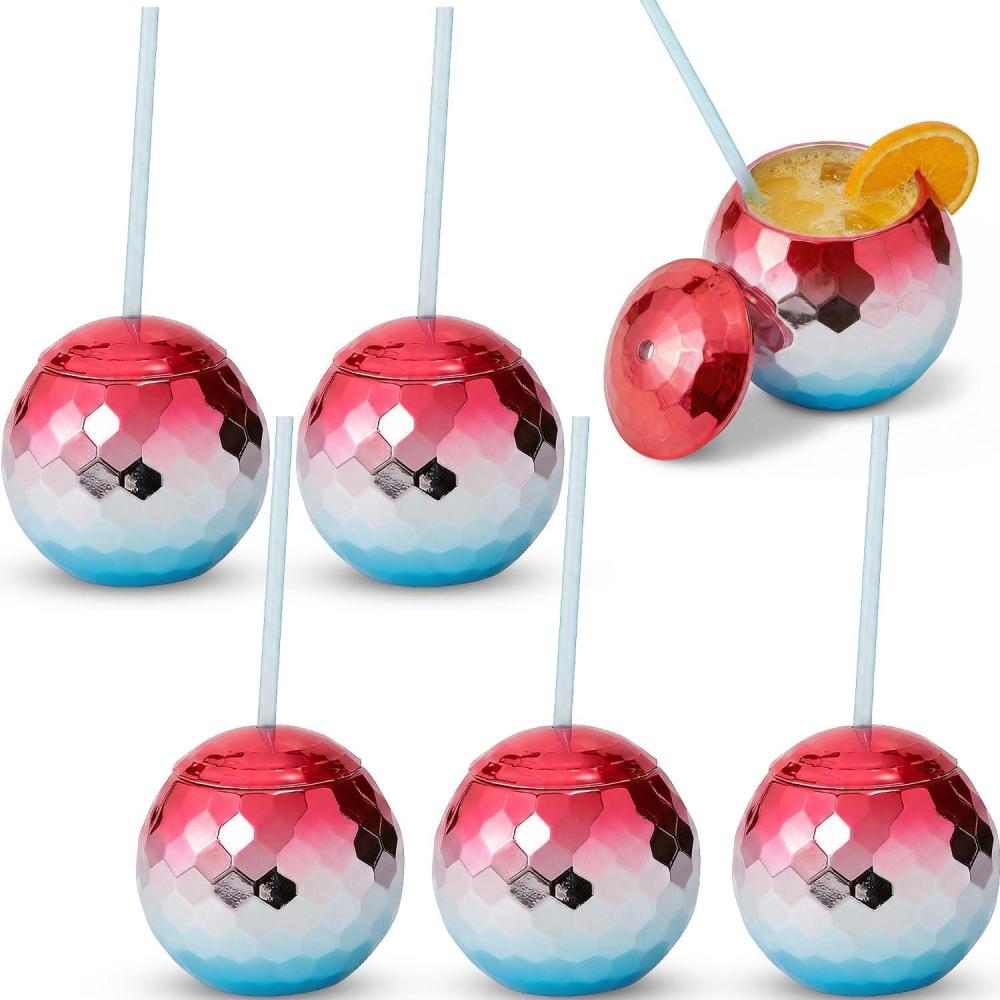 image:image20 oz Patriotic Disco BallShaped Plastic Cups with Lids amp Straws 6 piece