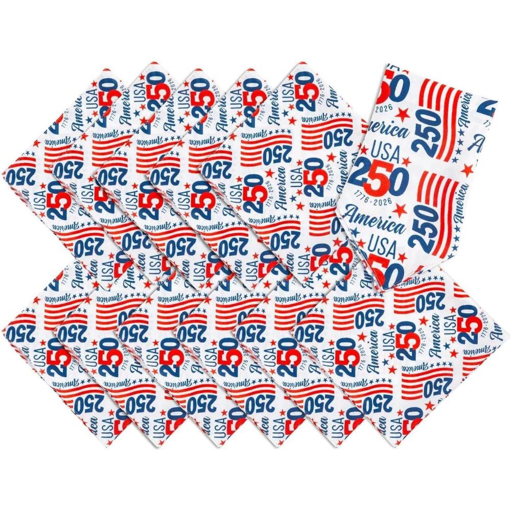 image:image20 x 20 Patriotic America 250th Anniversary Polyester Bandanas 12 Pc