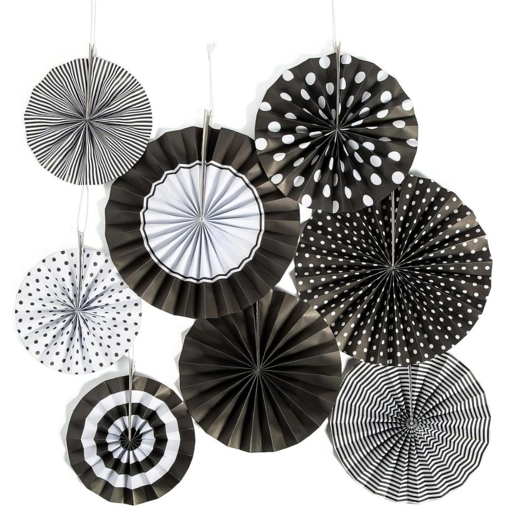 image:imageBlack Paper Fan Assortment Party Decor 8 Pieces