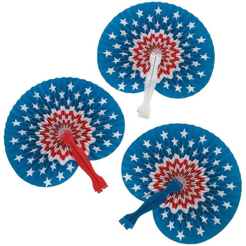 image:imageFun Express Patriotic Red White amp Blue Mini Paper Folding Fans 675 Pack of 12 Perfect for Independence Day Celebrations Memorial Day Events and Patriotic Parties