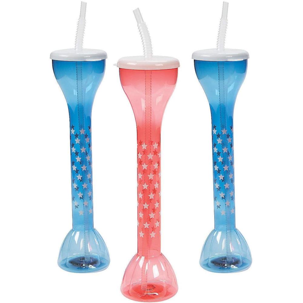image:imageFun Express Patriotic USA Yard Glasses Set of 6 Reusable Cups with Lids and Straws  20 oz BPA Free Plastic Tumblers for 4th of July Party Favors  Red Blue American Flag Cups for Pool Party Supplies