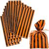 Festive Black & Orange Striped Cellophane Treat Bags – 5″ x 11″ (12 Pc.) – Vibrant Design, Ideal for Trick or Treating & Halloween Parties