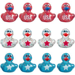 2″ Patriotic Tri-Color Polka Dot USA Rubber Ducks – 12 Pc.
