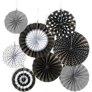 Black Paper Fan Assortment – Party Decor – 8 Pieces