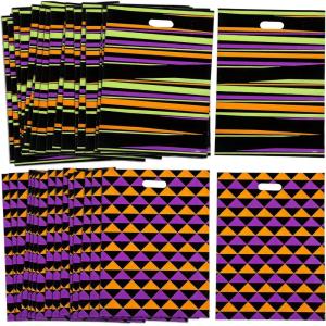 Festive Halloween Patterned Trick-or-Treat Plastic Bags – 12.5″ x 17″ (50 Pack) – Perfect for Kids & Parties