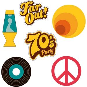 Fun Express – 70’s Party Cutouts (6pc) for Party -Decor – Wall Decor – Cutouts – 6 Pieces
