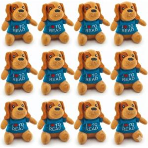 Fun Express I Love to Read Stuffed Animals Puppies 12 Pack – Cute Plushies Party Favors for Kids Birthday | Classroom Prizes, Treasure Box Toys | Small Plush Teddy Bears for Girls Goodie Bag Stuffers