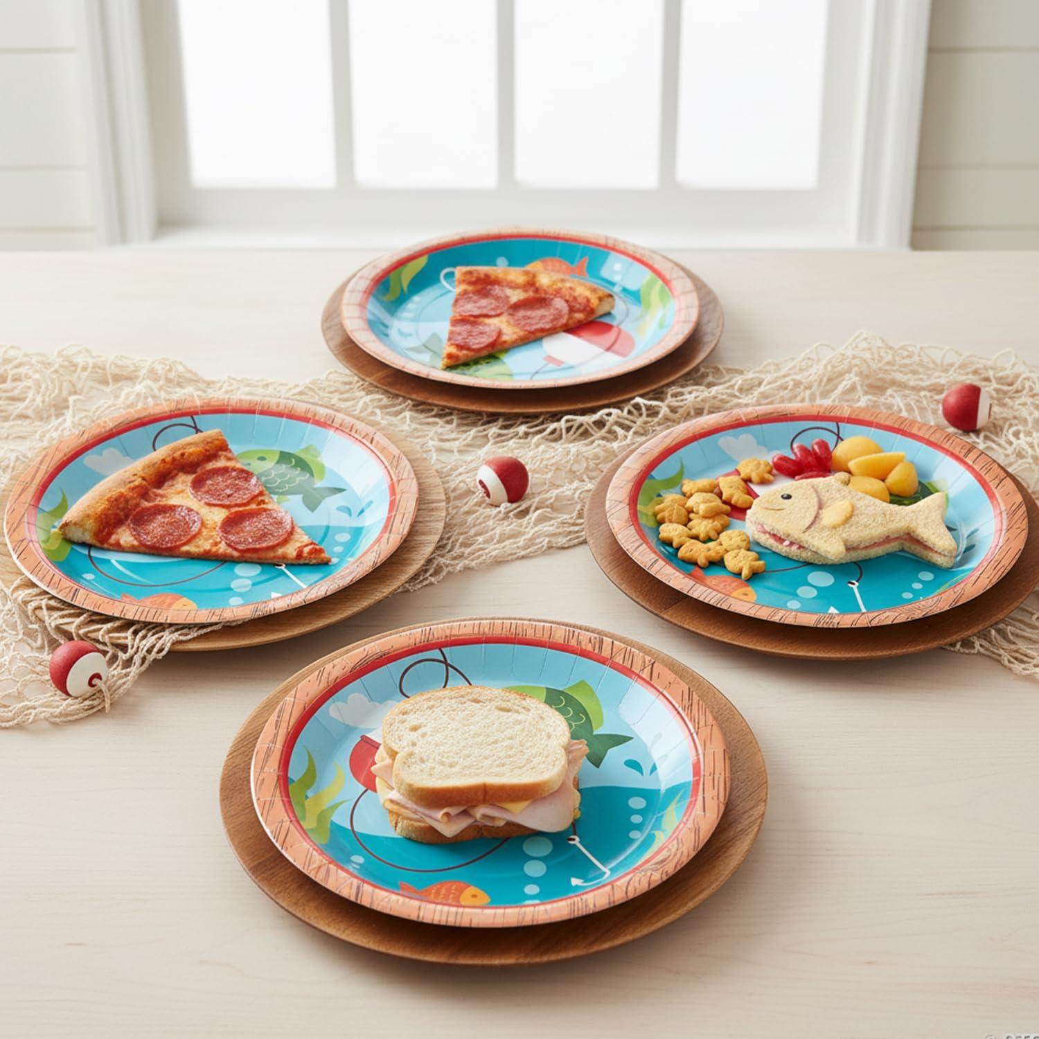 image:imageFun Express Little Fisherman Party Paper Dinner Fishing Themed Decoration Paper Plates Fishing Disposable Dessert Plates for Little Fisherman Birthday Events Party Supplies 8 Pieces