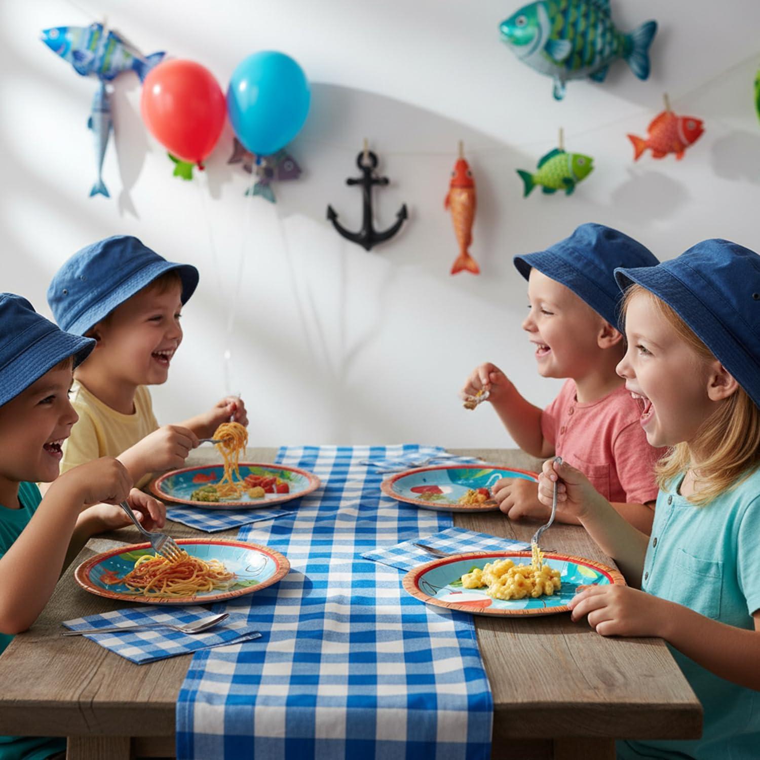 image:imageFun Express Little Fisherman Party Paper Dinner Fishing Themed Decoration Paper Plates Fishing Disposable Dessert Plates for Little Fisherman Birthday Events Party Supplies 8 Pieces