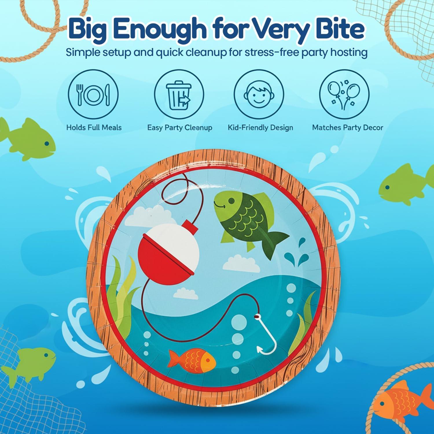 image:imageFun Express Little Fisherman Party Paper Dinner Fishing Themed Decoration Paper Plates Fishing Disposable Dessert Plates for Little Fisherman Birthday Events Party Supplies 8 Pieces