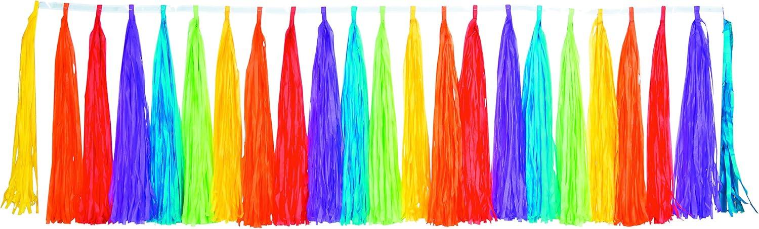 image:imageFun Express Rainbow Fringe Table Skirt 9 feet Birthday Party Decor Colorful Decorations for Classroom Parade Float Supplies