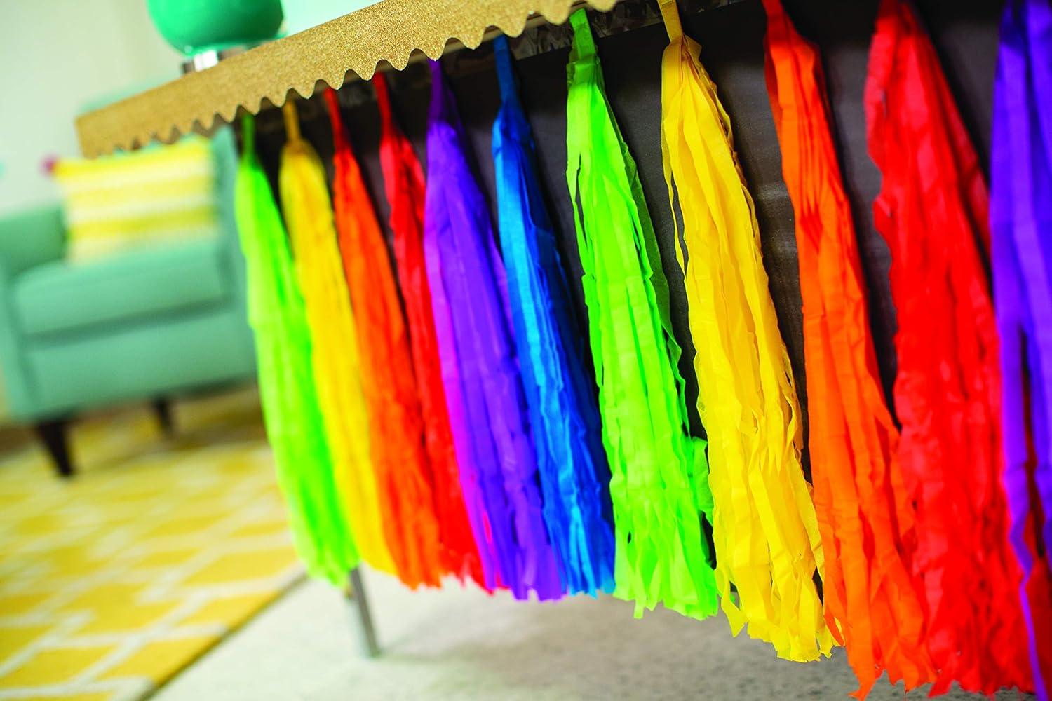 image:imageFun Express Rainbow Fringe Table Skirt 9 feet Birthday Party Decor Colorful Decorations for Classroom Parade Float Supplies