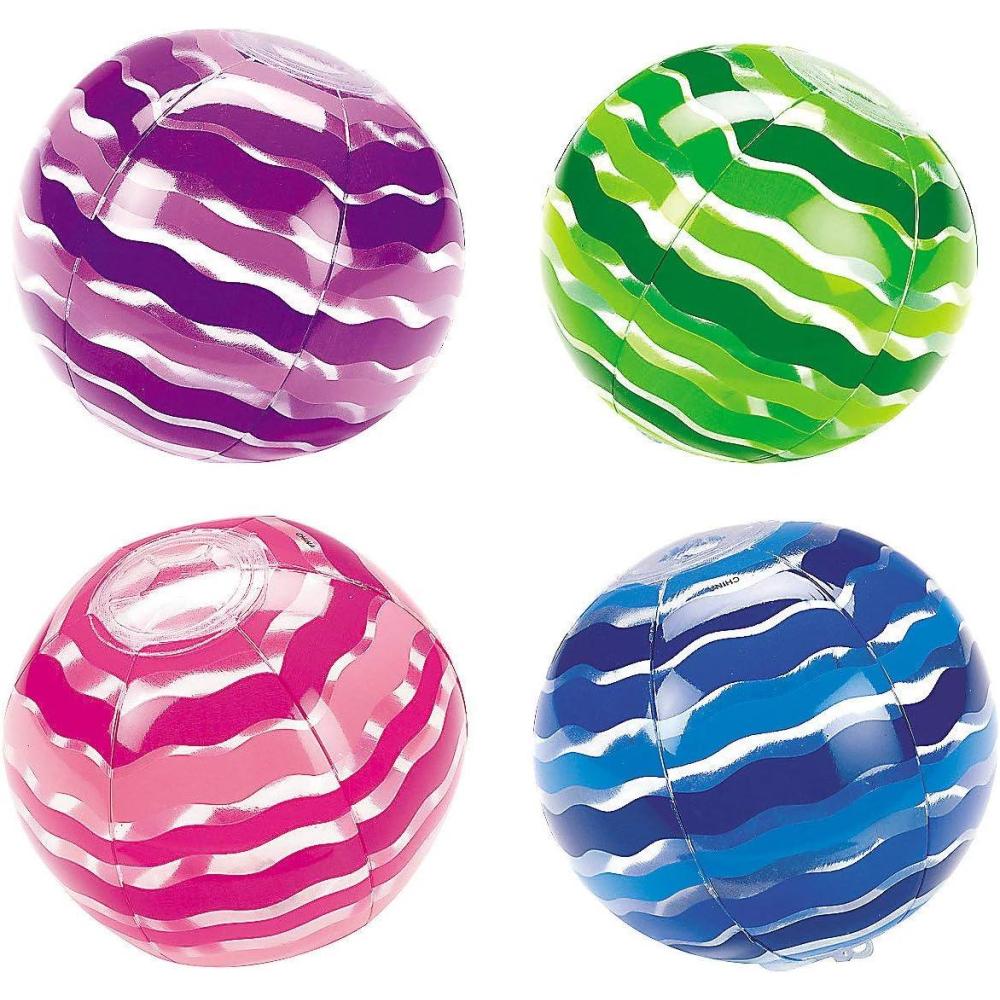 image:imageFun Express Bright Colored Striped Beach Balls Set of 12 Kids Pool Party Favors and Supplies