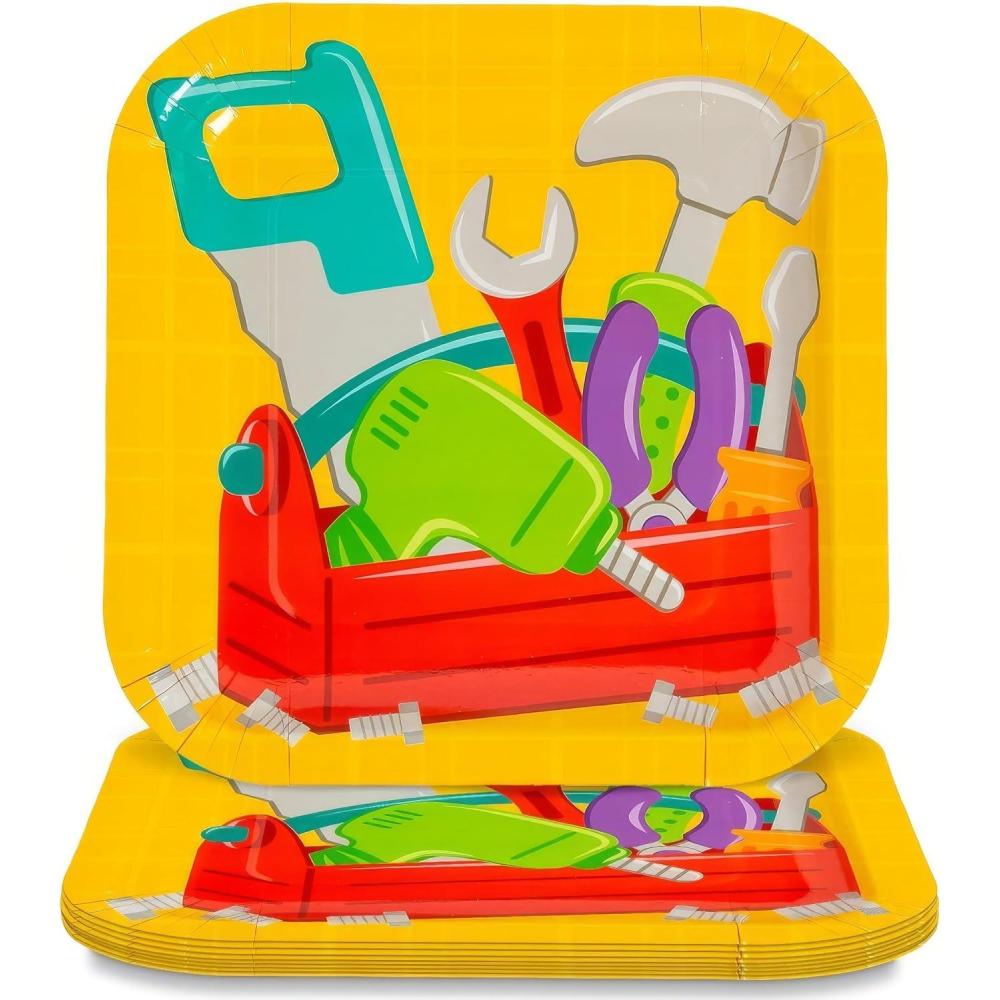 image:imageFun Express Bright Tools Little Handyman Party Square Paper Plates  8 Count  Fun Party Supplies for Kids Birthday