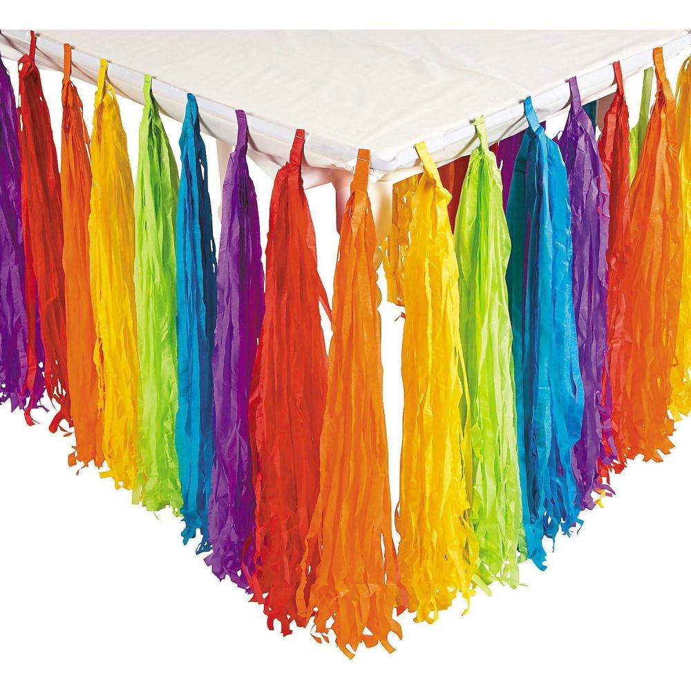 image:imageFun Express Rainbow Fringe Table Skirt 9 feet Birthday Party Decor Colorful Decorations for Classroom Parade Float Supplies