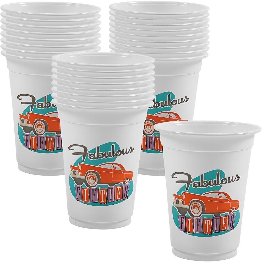 image:imageFun Express Rockin 50s Disposable Cups Bulk Set of 25 Each Holds 16 Oz Party Supplies