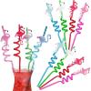 Fun Express 12 Pieces Flamingo Silly Straws, BPA Free Plastic, Reusable for Party Supplies, Multi-Color