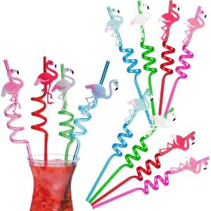 Fun Express 12 Pieces Flamingo Silly Straws, BPA Free Plastic, Reusable for Party Supplies, Multi-Color