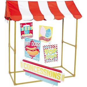 Fun Express Baseball Concessions Stand Tabletop Tent Kit – Party Decor – 6 Pieces, Red, White