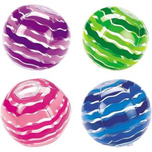Fun Express Bright Colored Striped Beach Balls (Set of 12) Kids Pool Party Favors and Supplies