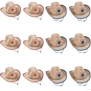 Fun Express Kids’ Cowboy Hats with Design – (12 Pcs)(Cowboy Hats With Star)