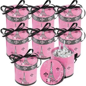 Fun Express Perfectly Paris Hat Treat Boxes with 28 Inch Satin Ribbons (set of 8) Party Decorations and Supplies