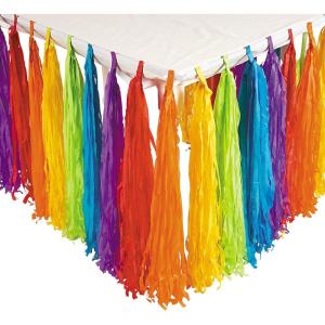Fun Express Rainbow Fringe Table Skirt (9 feet) Birthday Party Decor, Colorful Decorations for Classroom, Parade Float Supplies