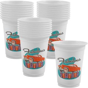 Fun Express Rockin 50’s Disposable Cups – Bulk Set of 25, Each Holds 16 Oz – Party Supplies