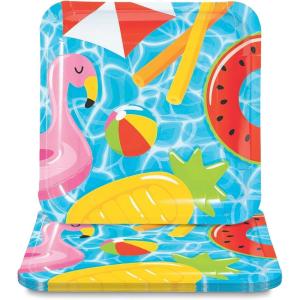 Fun Express Summer Square Paper Dinner Plates – Theme Kid Summer Beach- Dessert Plates for Hawaiian Beach – Decorations Tableware Supplies – 8 Pieces – Multicolor